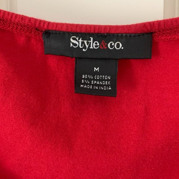 2/$20 Red Shirt with Eyelet Sleeves and Neckline - Size Medium - Picture 3 of 8
